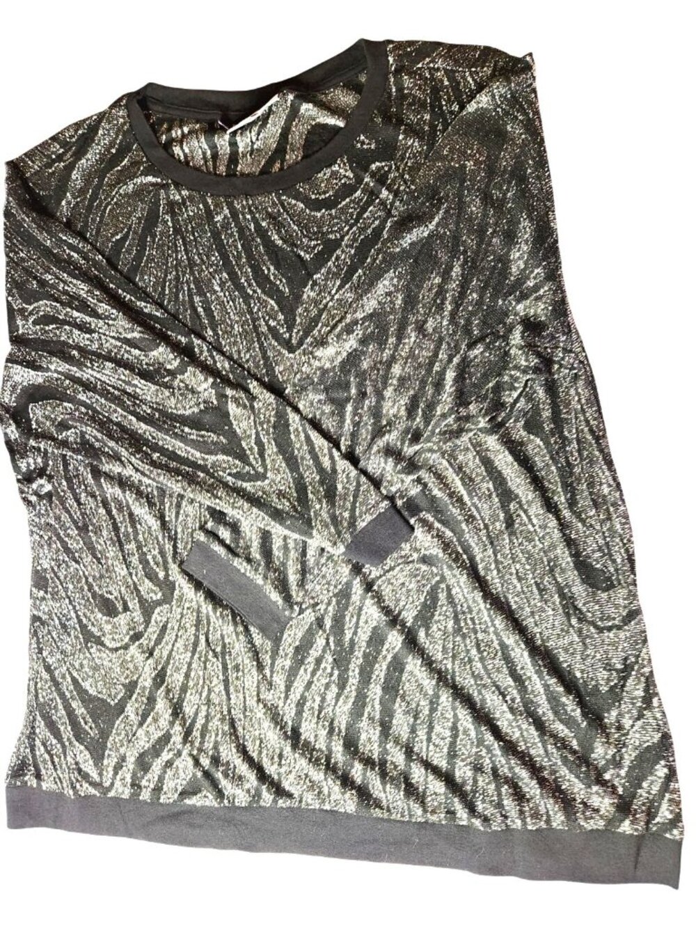 Animal print blouse Jennifer Lopez Womens Metallic Black Silver Zebra Top 1X
